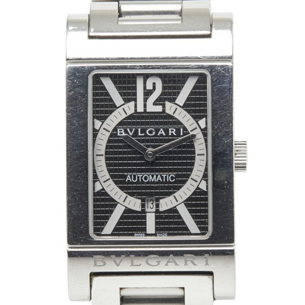 Bulgari Rettangolo RT45S Automatic Watch, Black Dial, Stainless Steel, Men's,...
